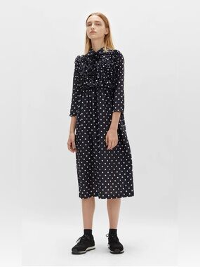 Japanese Style Polka Dot Ruffle Midi Dress